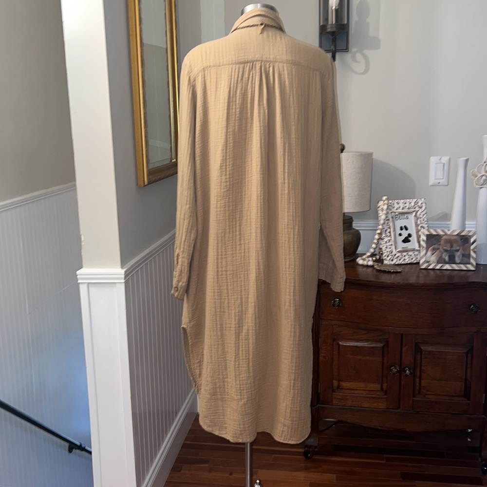 Stark gauze long button down tan large dress. 100% cotton - Picture 4 of 9